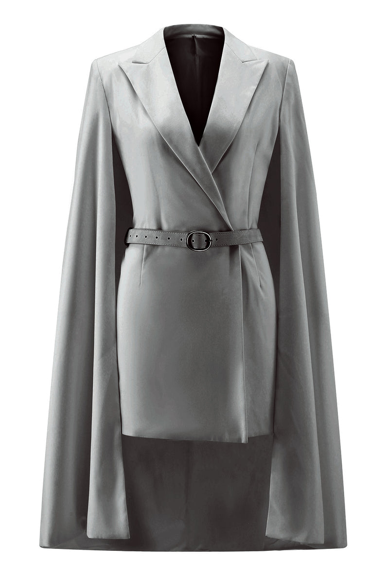 Load image into Gallery viewer, White Satin Bodycon Peak Lapel Short Work Blazer Dress with Cape