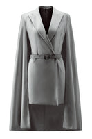 Load image into Gallery viewer, White Satin Peak Lapel Cape Short Work Blazer Dress