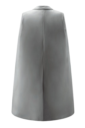 White Satin Bodycon Peak Lapel Short Work Blazer Dress with Cape