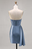 Load image into Gallery viewer, Sparkly Grey Blue Satin Short Corset Homecoming Dress with Beading