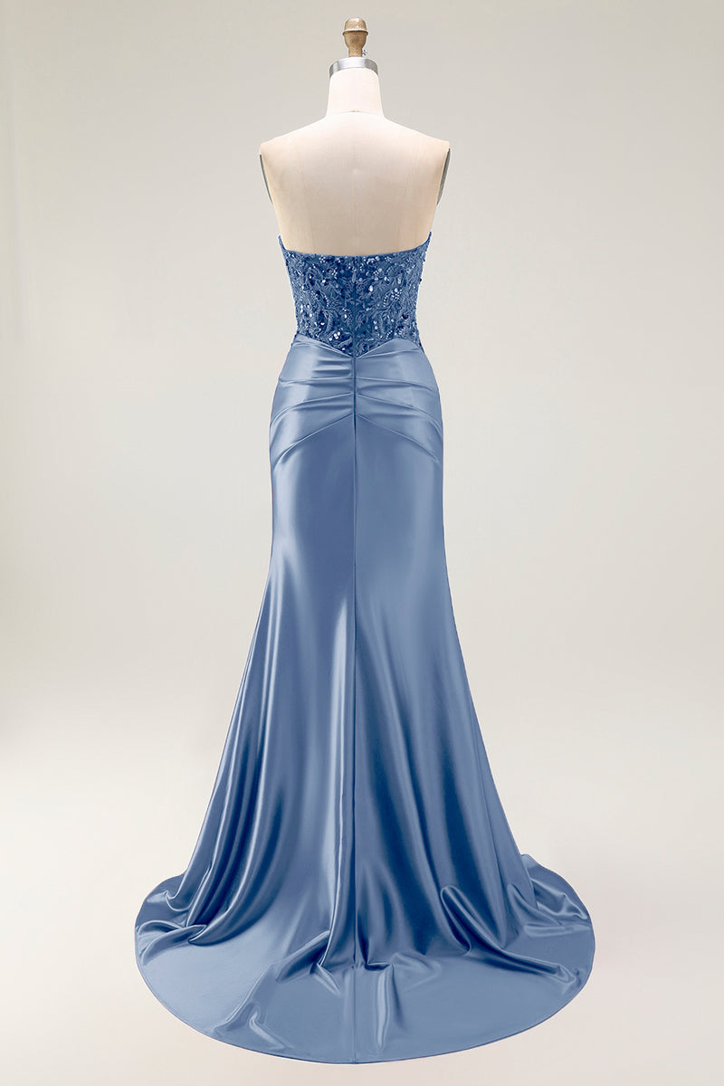 Load image into Gallery viewer, Sparkly Red Satin Mermaid Sweetheart Long Prom Dress with Sequins