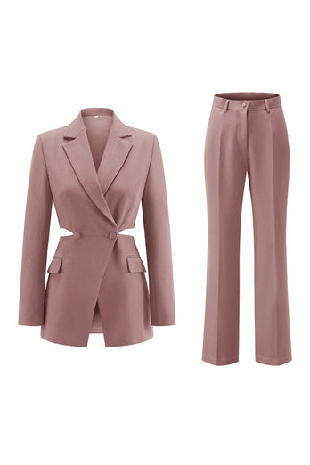 2 Piece Grey Blue Cut Out Notched Lapel Women Prom Suits