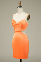 Load image into Gallery viewer, Bodycon Orange Spaghetti Straps Homecoming Dress