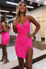 Load image into Gallery viewer, Hot Pink Corset Back Sequin Short Homecoming Dress With Slit