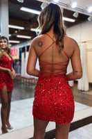 Load image into Gallery viewer, Hot Pink Corset Back Sequin Short Homecoming Dress With Slit
