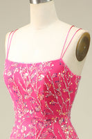 Load image into Gallery viewer, Elegant Fuchsia Spaghetti Straps Bodycon Homecoming Dress with Tassel