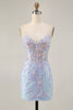 Load image into Gallery viewer, Sparkly Blue Sequins Short Corset Homecoming Dress with Lace