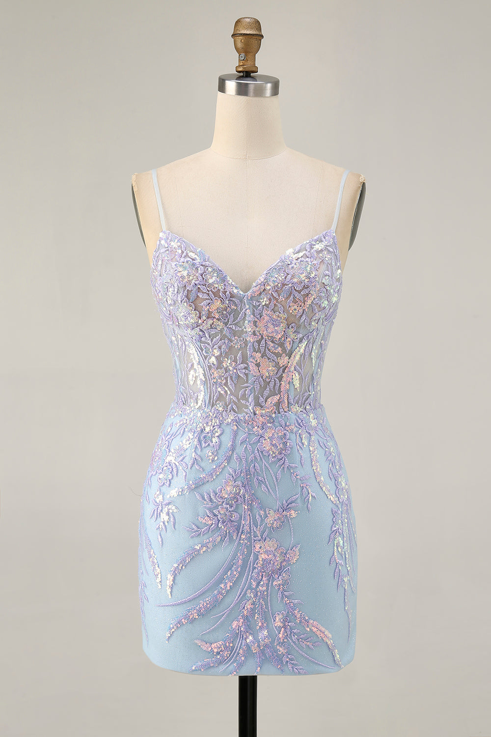 Sparkly Blue Sequins Short Corset Homecoming Dress with Lace