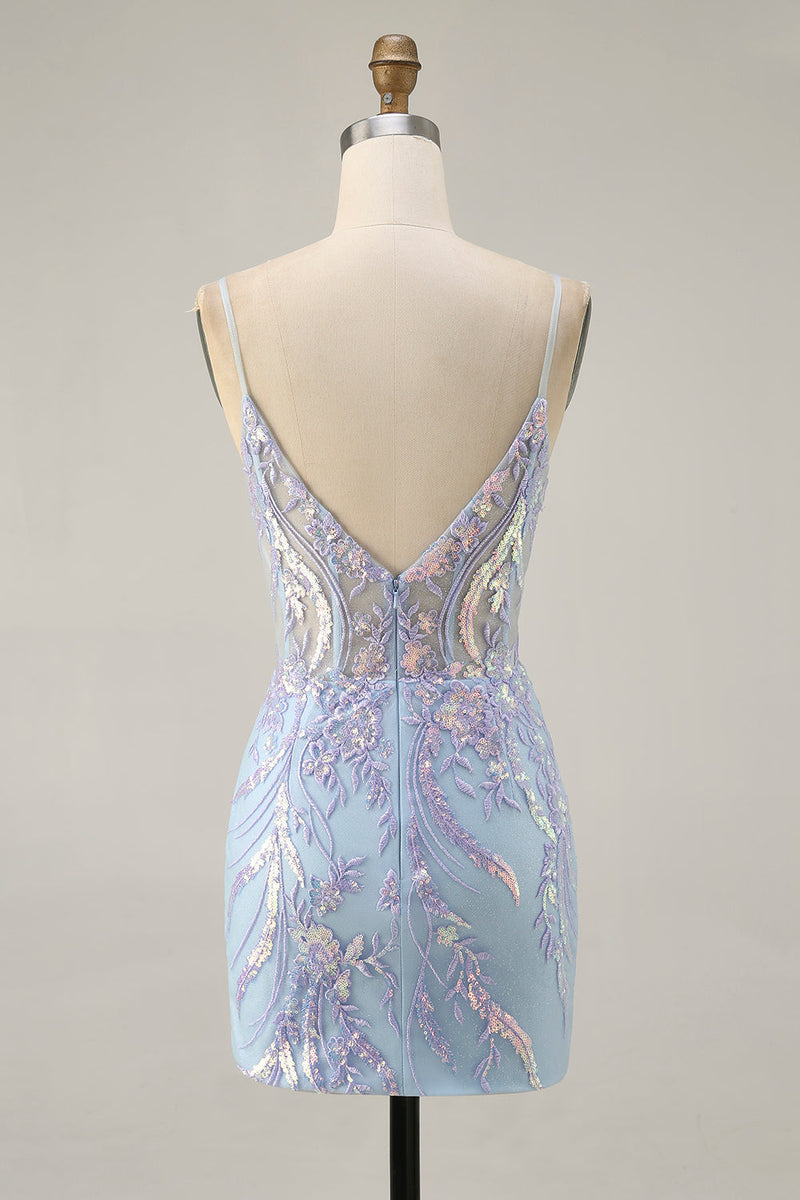 Load image into Gallery viewer, Sparkly Blue Sequins Short Corset Homecoming Dress with Lace