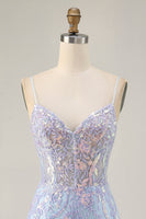 Load image into Gallery viewer, Sparkly Blue Sequins Short Corset Homecoming Dress with Lace