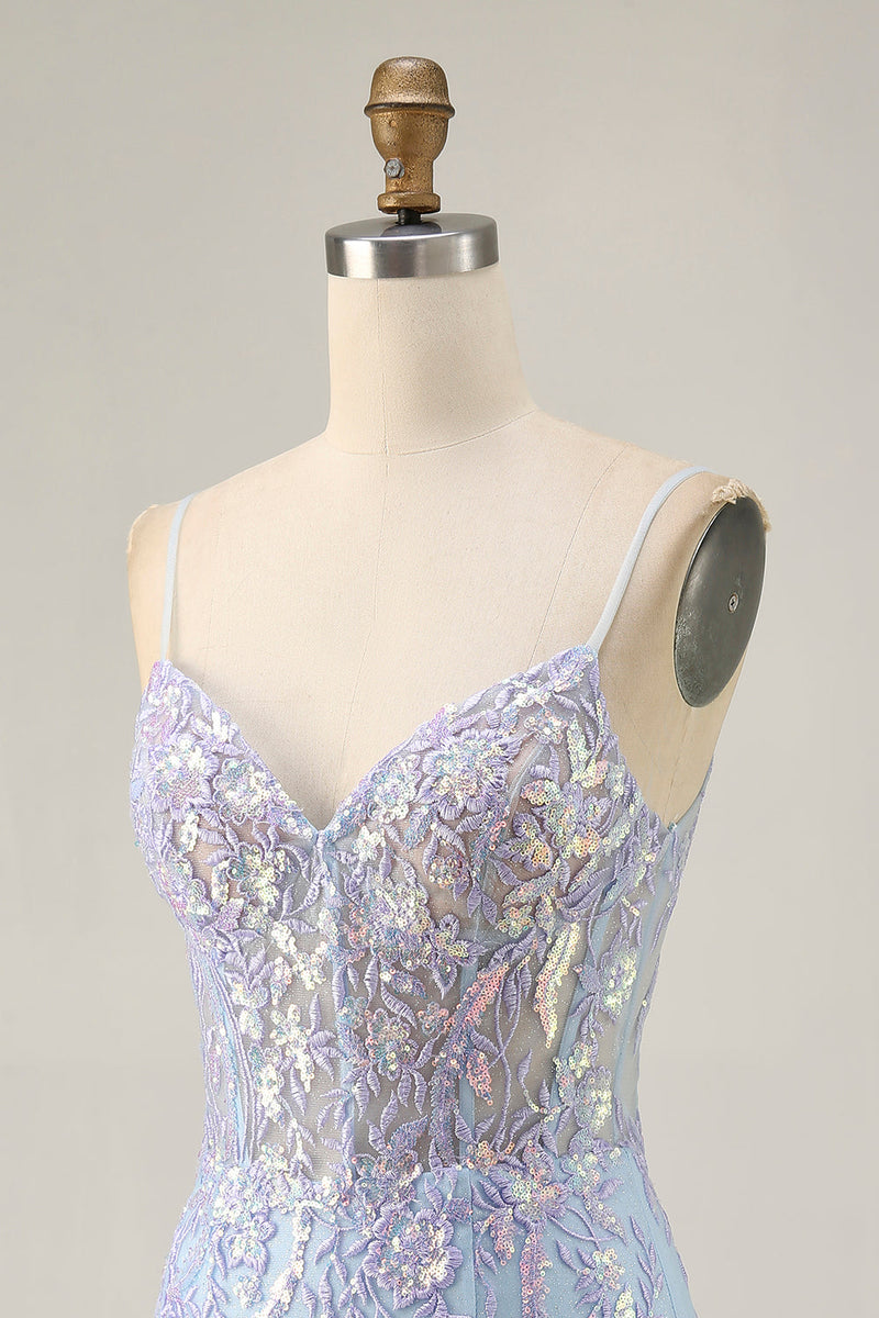 Load image into Gallery viewer, Sparkly Blue Sequins Short Corset Homecoming Dress with Lace