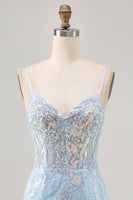 Load image into Gallery viewer, Sparkly Blue Sequins Short Corset Homecoming Dress with Lace