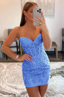 Load image into Gallery viewer, Pink Sweetheart Bodycon Corset Homecoming Dress with Appliques