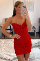 Load image into Gallery viewer, Pink Sweetheart Bodycon Corset Homecoming Dress with Appliques