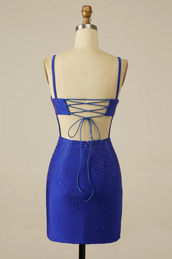 Fuchsia Sequins Lace-Up Tight Short Homecoming Dress