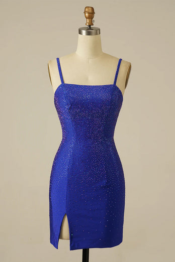 Fuchsia Sequins Lace-Up Tight Short Homecoming Dress