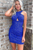 Load image into Gallery viewer, Glitter Red Halter Backless Sequins Tight Homecoming Dress