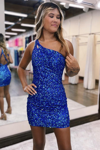 Sequins One-Shoulder Tight Beading Short Homecoming Dress