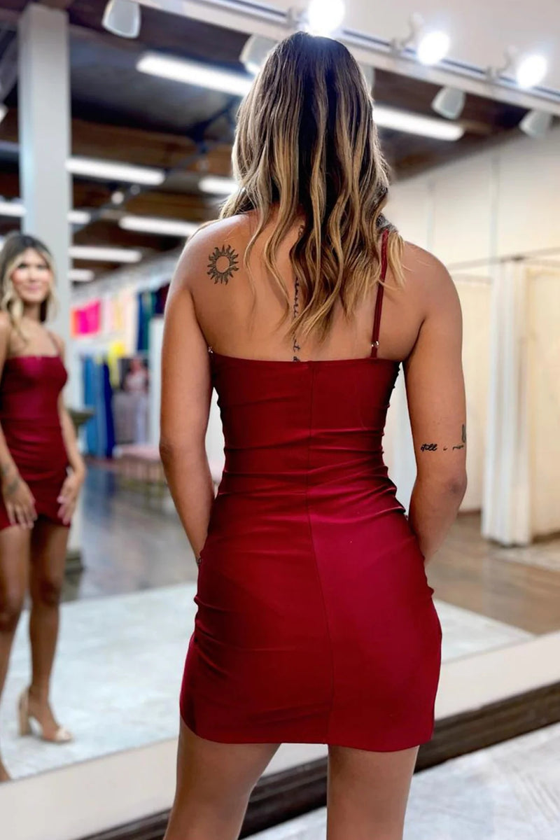 Load image into Gallery viewer, Dark Green One Shoulder Bodycon Homecoming Dress