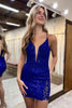 Load image into Gallery viewer, Sparkly Royal Blue Spaghetti Straps Sequined Homecoming Dress with Appliques