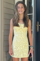 Load image into Gallery viewer, Orange Spaghetti Straps Beaded Homecoming Dress with Lace