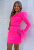 Load image into Gallery viewer, Bodycon Hot Pink One Shoulder Homecoming Dress with Feather