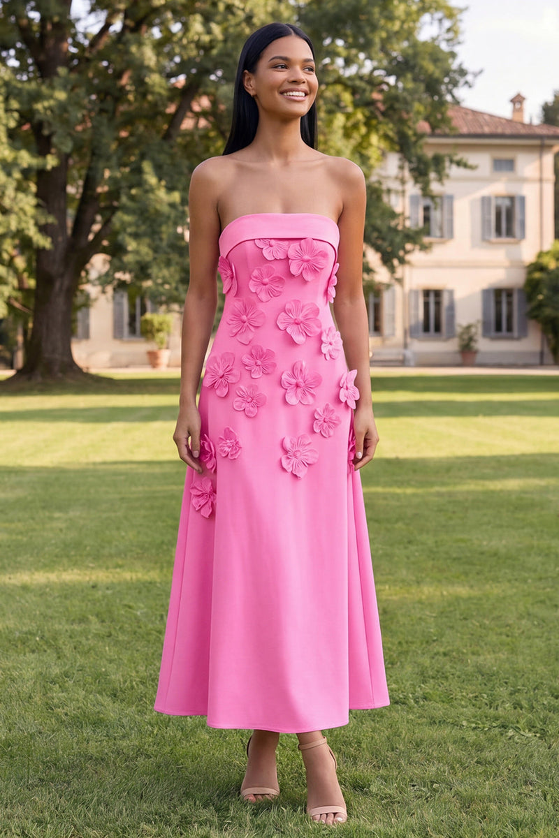 Load image into Gallery viewer, Yellow Strapless A Line Floral Maxi Formal Dress