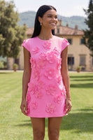 Load image into Gallery viewer, Butter Blue Floral Round Neck Short Homecoming Dress with Sleeves