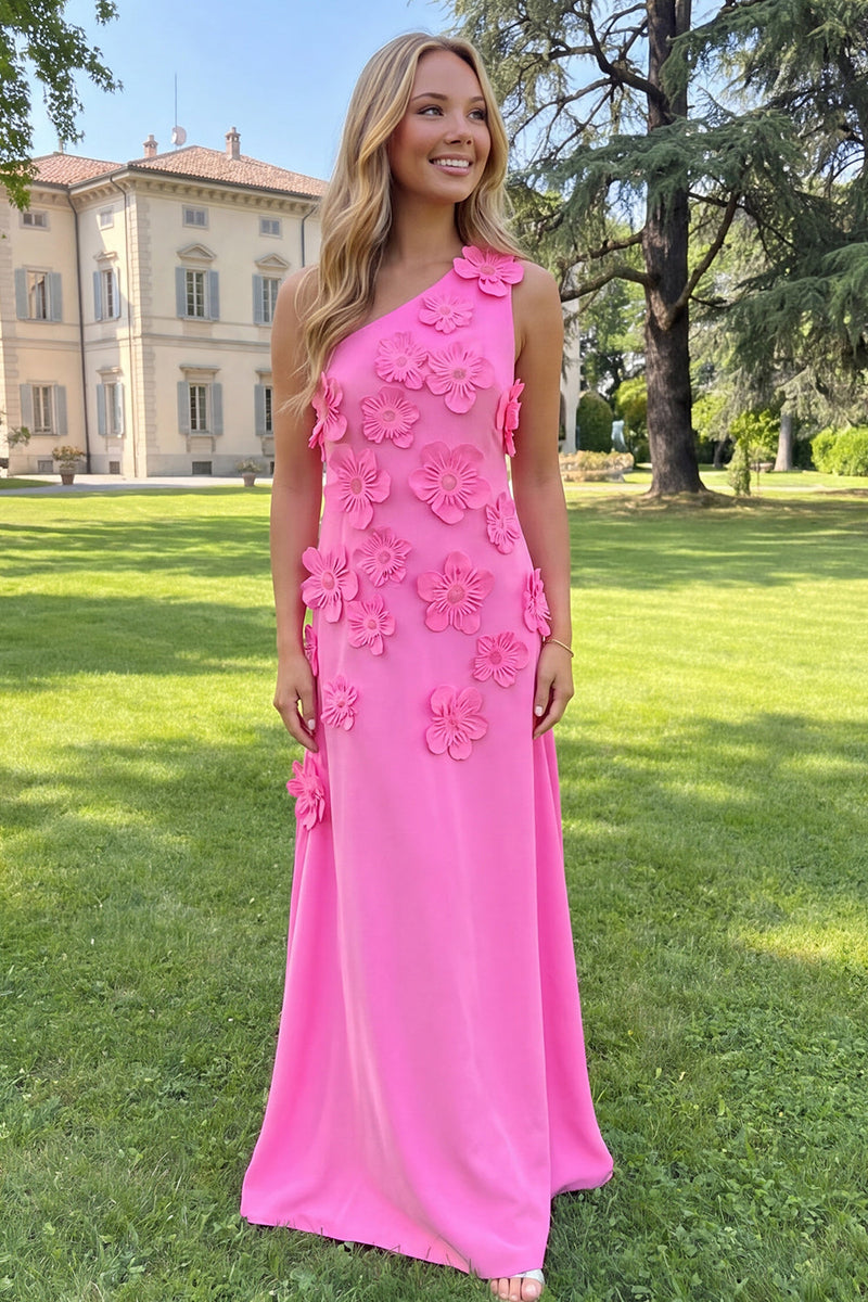 Load image into Gallery viewer, Yellow One Shoulder Floral Sheath Maxi Formal Dress
