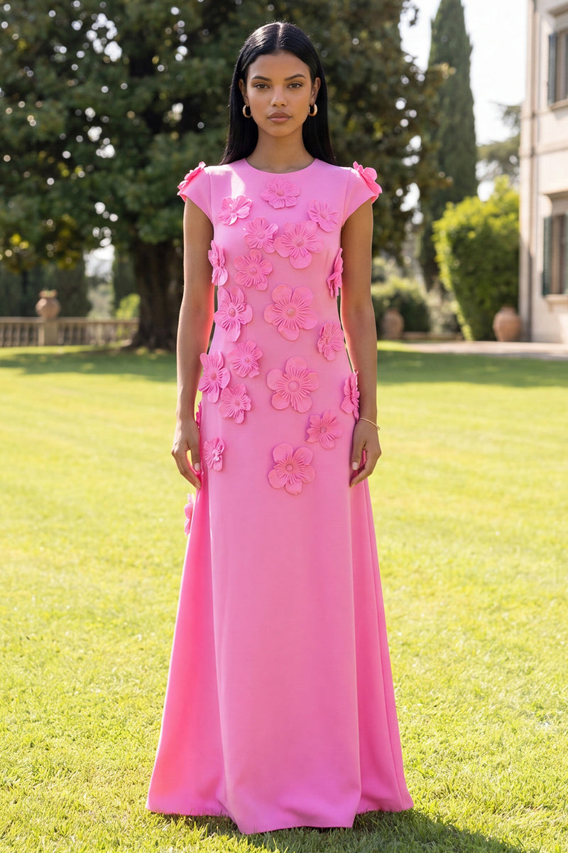 Load image into Gallery viewer, Butter Yellow Round Neck A Line Floral Long Formal Dress with Sleeves