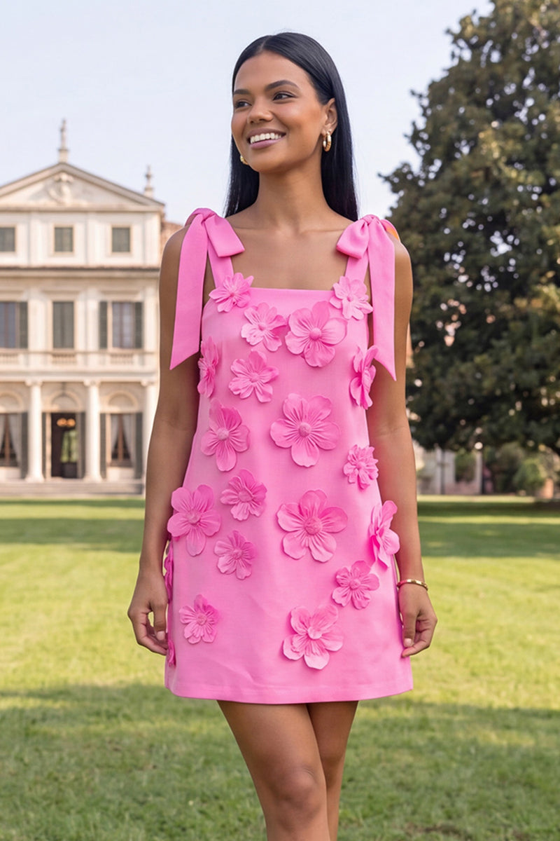 Load image into Gallery viewer, Lilac Thick Straps A Line Short Floral Homecoming Dress with Bows