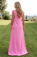 Load image into Gallery viewer, Blue A Line Floral High Neck Long Formal Dress