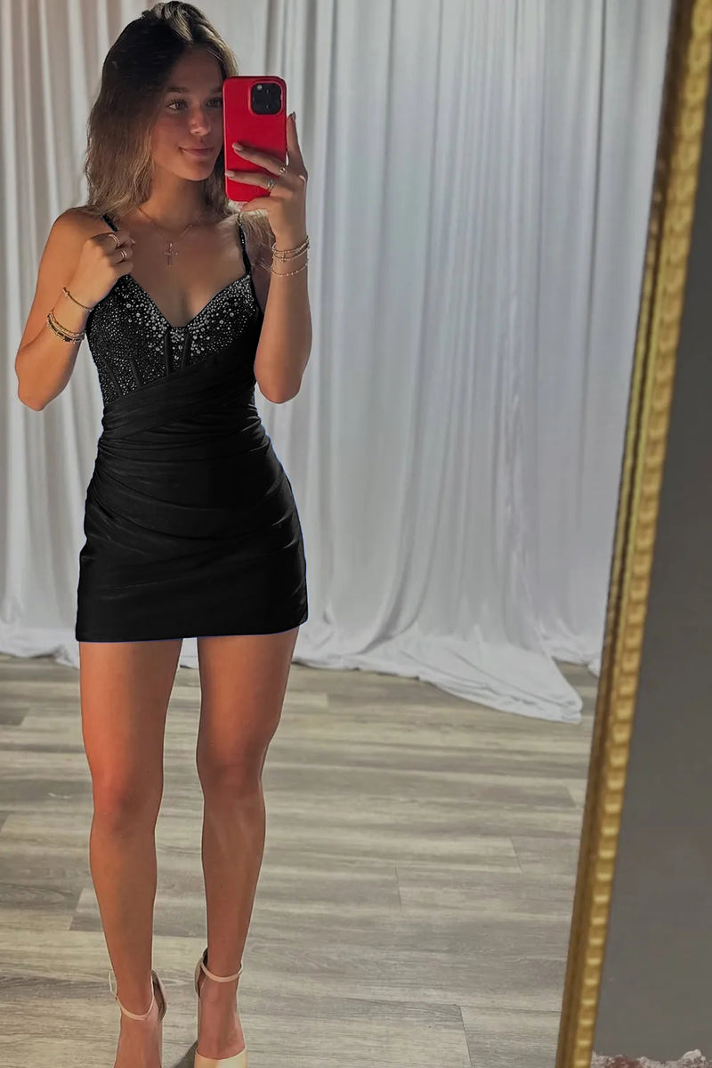 Load image into Gallery viewer, Royal Blue Tight Beaded Short Corset Homecoming Dress