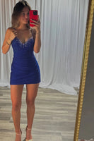 Load image into Gallery viewer, Royal Blue Tight Beaded Short Corset Homecoming Dress