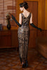 Load image into Gallery viewer, Sparkly Black Apricot Sheath Sequins Flapper Dress with Fringes