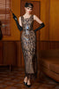 Load image into Gallery viewer, Sparkly Black Apricot Sheath Sequins Flapper Dress with Fringes