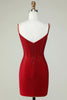 Load image into Gallery viewer, Sheath Spaghetti Straps Red Short Homecoming Dress with Beading