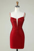 Load image into Gallery viewer, Sheath Spaghetti Straps Red Short Homecoming Dress with Beading