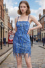 Load image into Gallery viewer, Sparkly Blue Tight Short Sequined Homecoming Dress with Fringes