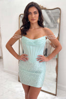 Load image into Gallery viewer, Sparkly Yellow Tight Short Corset Homecoming Dress with Pearls