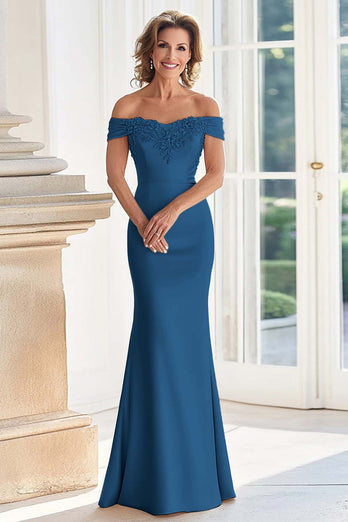 Dusty Rose Mermaid Satin Long Mother of the Bride Dress with Appliques