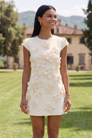 Load image into Gallery viewer, Butter Blue Floral Round Neck Short Homecoming Dress with Sleeves