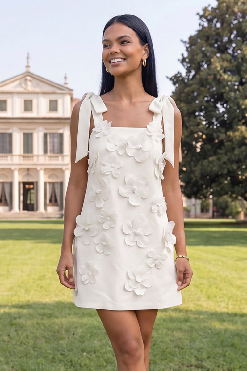 Load image into Gallery viewer, Lilac Thick Straps A Line Short Floral Homecoming Dress with Bows