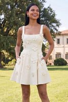 Load image into Gallery viewer, Blue Floral Square Neck A Line Short Homecoming Dress with Pockets