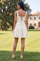 Load image into Gallery viewer, Blue Floral Square Neck A Line Short Homecoming Dress with Pockets