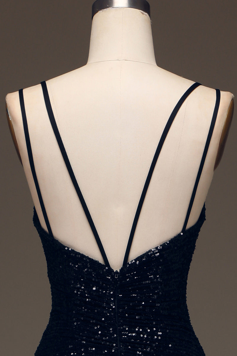 Load image into Gallery viewer, Black Mermaid Sequins Long Prom Dress With Slit