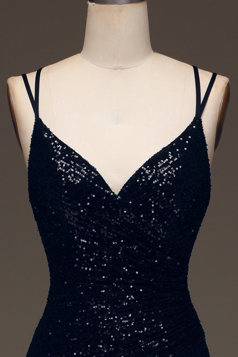 Load image into Gallery viewer, Black Mermaid Sequins Long Prom Dress With Slit