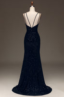 Load image into Gallery viewer, Black Mermaid Sequins Long Prom Dress With Slit