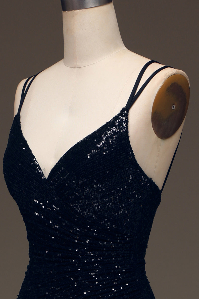 Load image into Gallery viewer, Black Mermaid Sequins Long Prom Dress With Slit