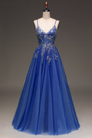 Load image into Gallery viewer, A Line Royal Blue Long Prom Dress With Appliques